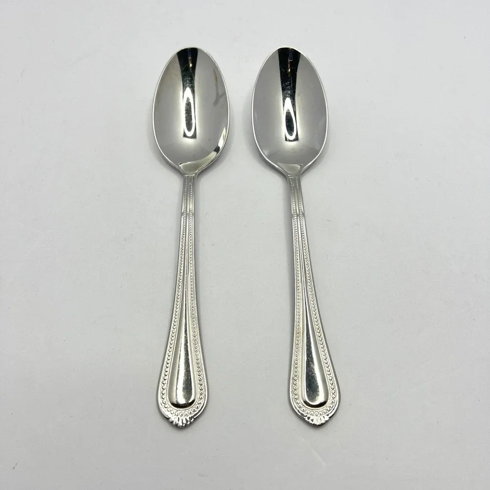 Wallace Silver Chatham Bead Oval Soup Spoon Set of 2 Stainless Steel Vietnam